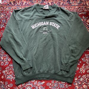 Vintage Michigan State Spartans Thin Sweatshirt Mens XL Green V Neck Embroidered